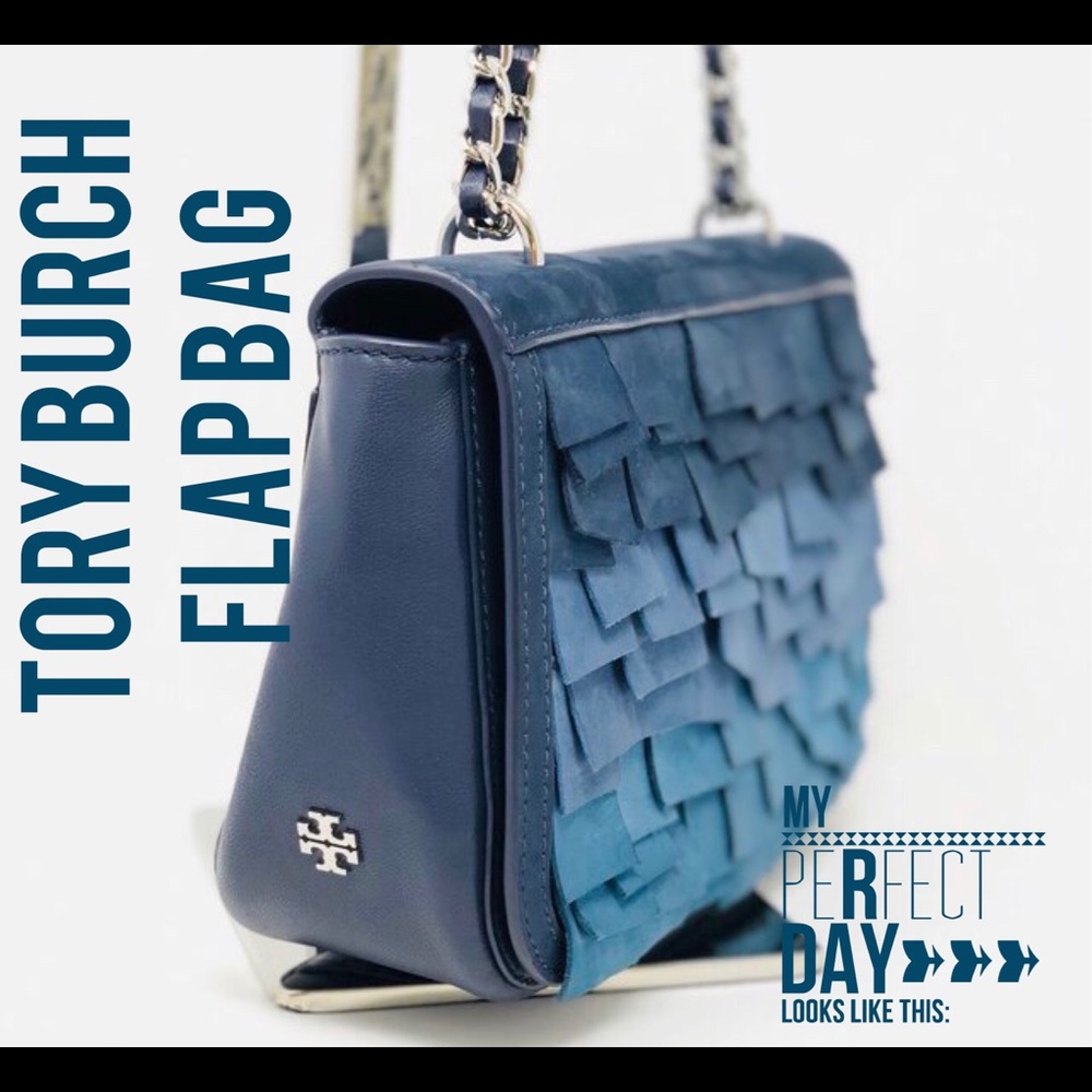 Auth. T. B. Degrade Fringe Suede Leather Crossbody